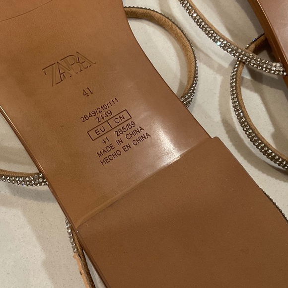 ZARA Flat Rhinestone Ankle Strap Sandals LIKE NEW Size EU 41 - Picture 7 of 8